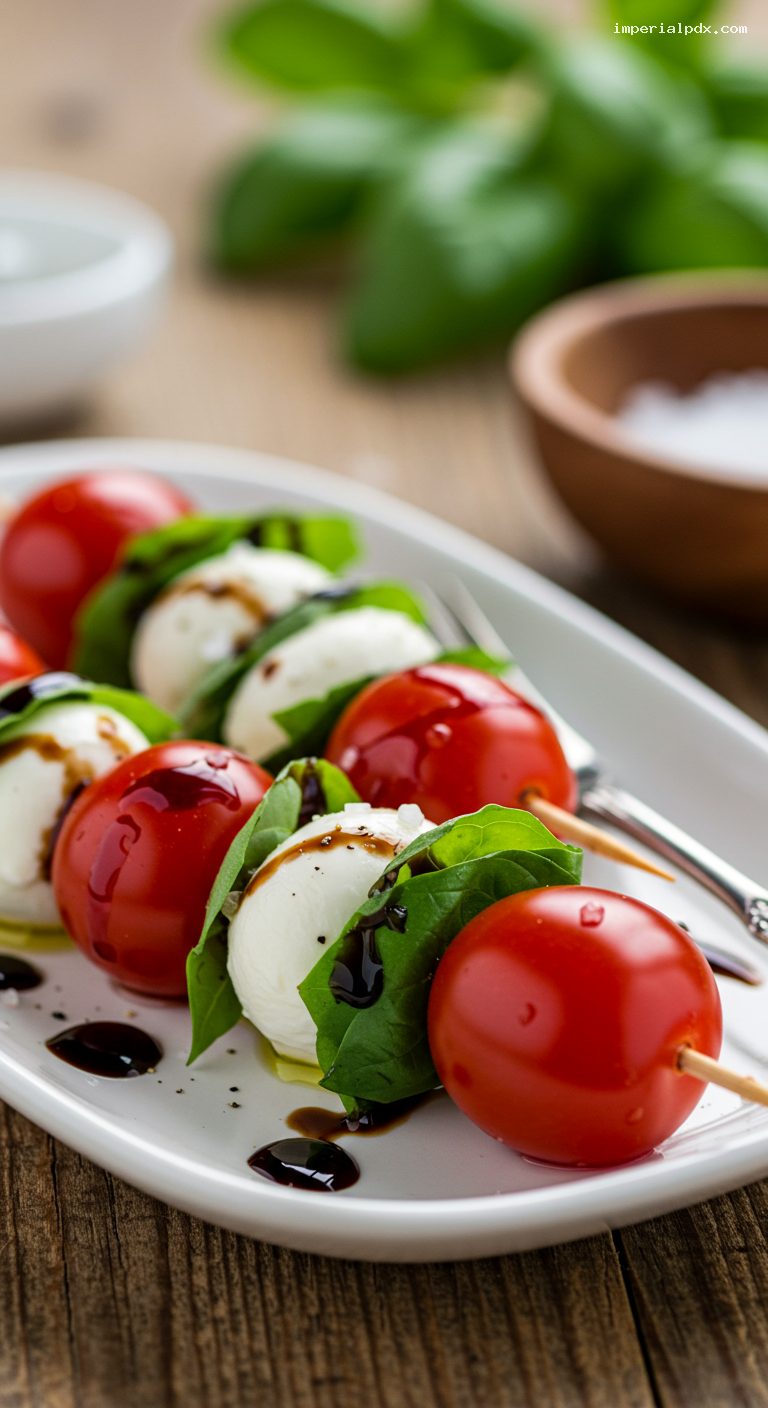 Caprese Skewers with Balsamic Glaze – Closeup