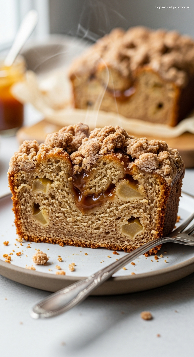 Caramel Apple Bread with Cinnamon Streusel – Closeup