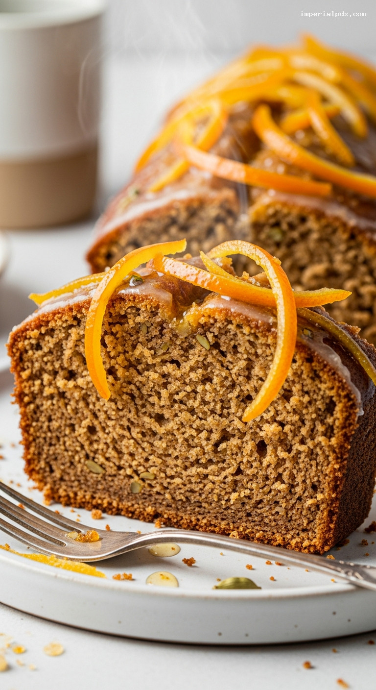 Cardamom-Orange Breakfast Loaf with Candied Peel – Closeup