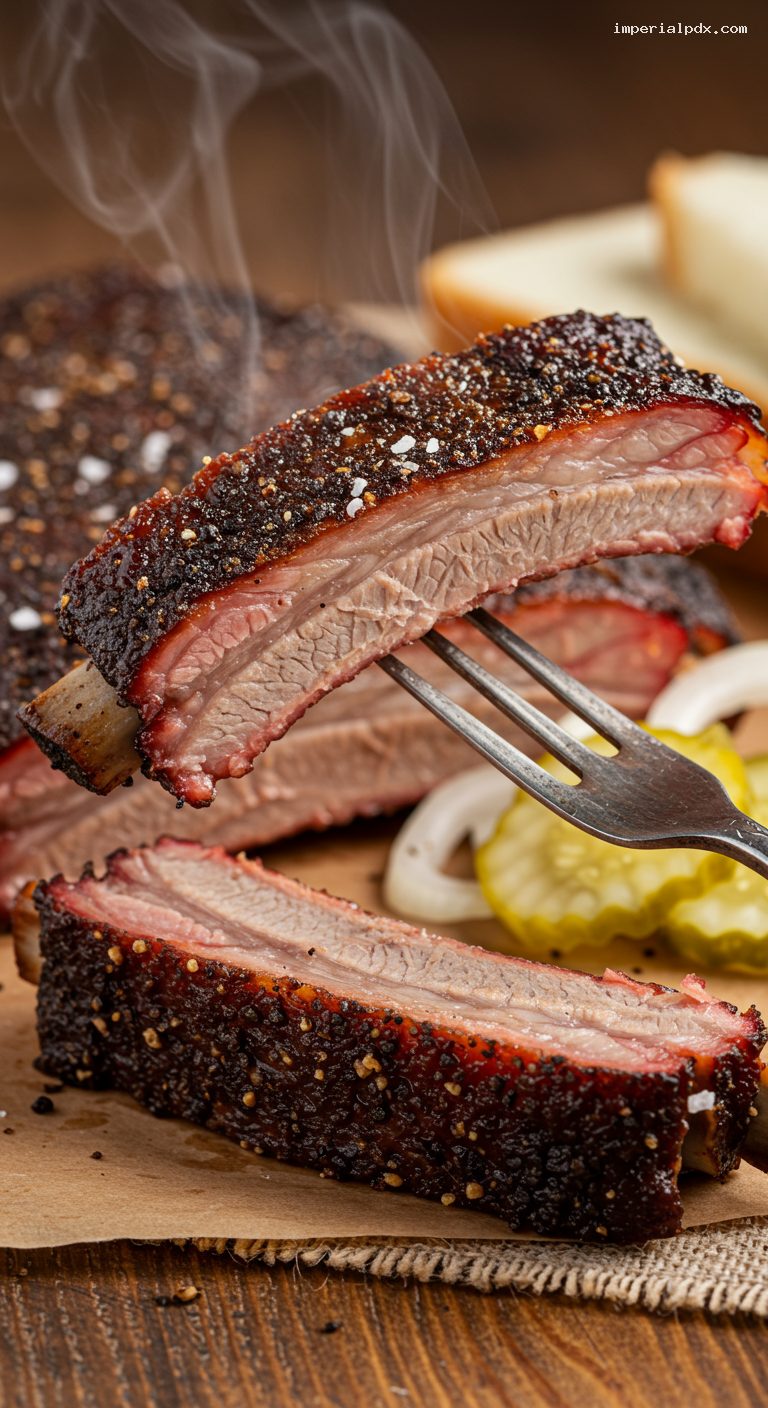 Central Texas Smoked Pork Spare Ribs with S&P Rub – Closeup