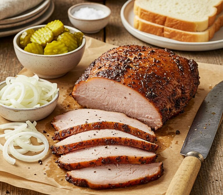Central Texas Smoked Turkey Breast with Pickles and Onions