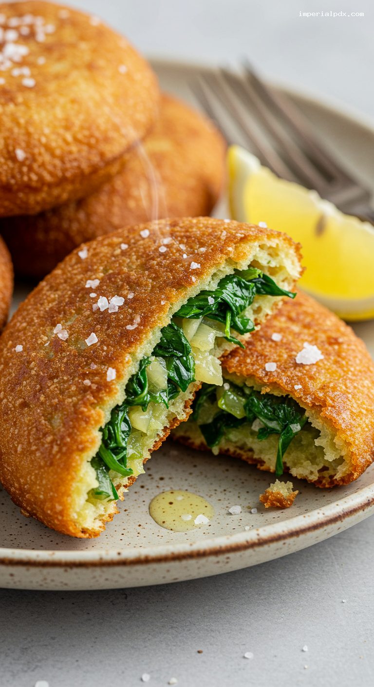 Chard and Onion Buñuelos with Lemon – Closeup