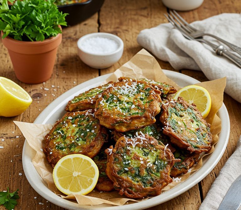 Chard and Onion Buñuelos with Lemon