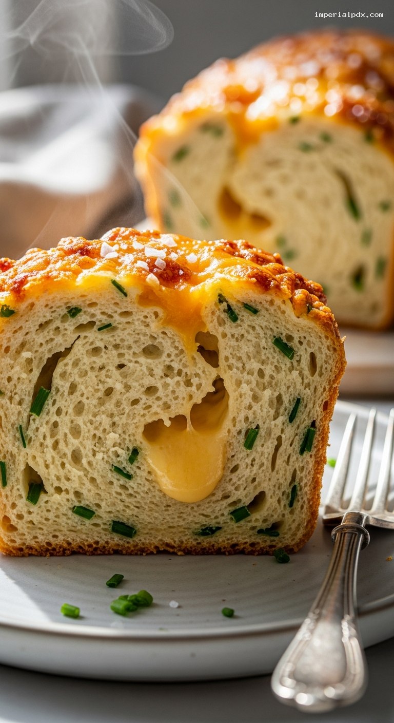 Cheddar-Chive Buttermilk Quick Bread – Closeup