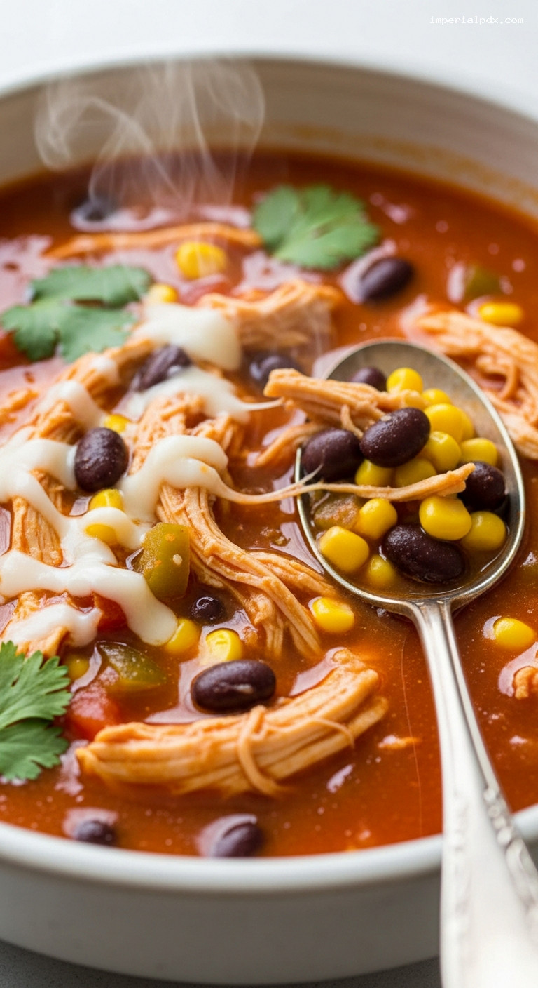 Cheesy Chicken Enchilada Soup (No Tortillas) – Closeup