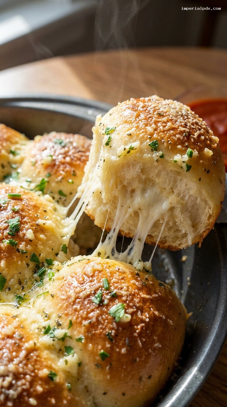 Cheesy Garlic Butter Pull Apart Rolls – Closeup