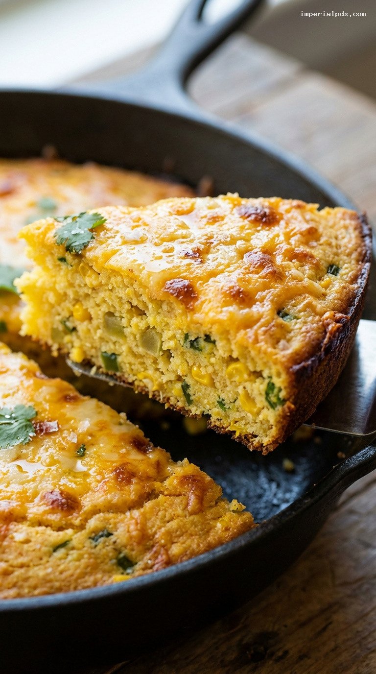 Cheesy Tex-Mex Jalapeño Cornbread Skillet Bake – Closeup