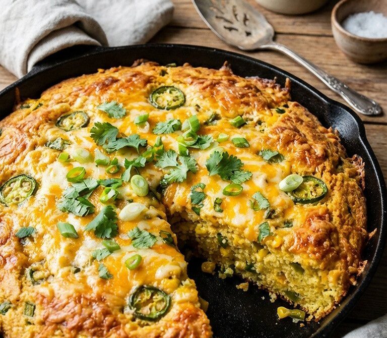 Cheesy Tex-Mex Jalapeño Cornbread Skillet Bake