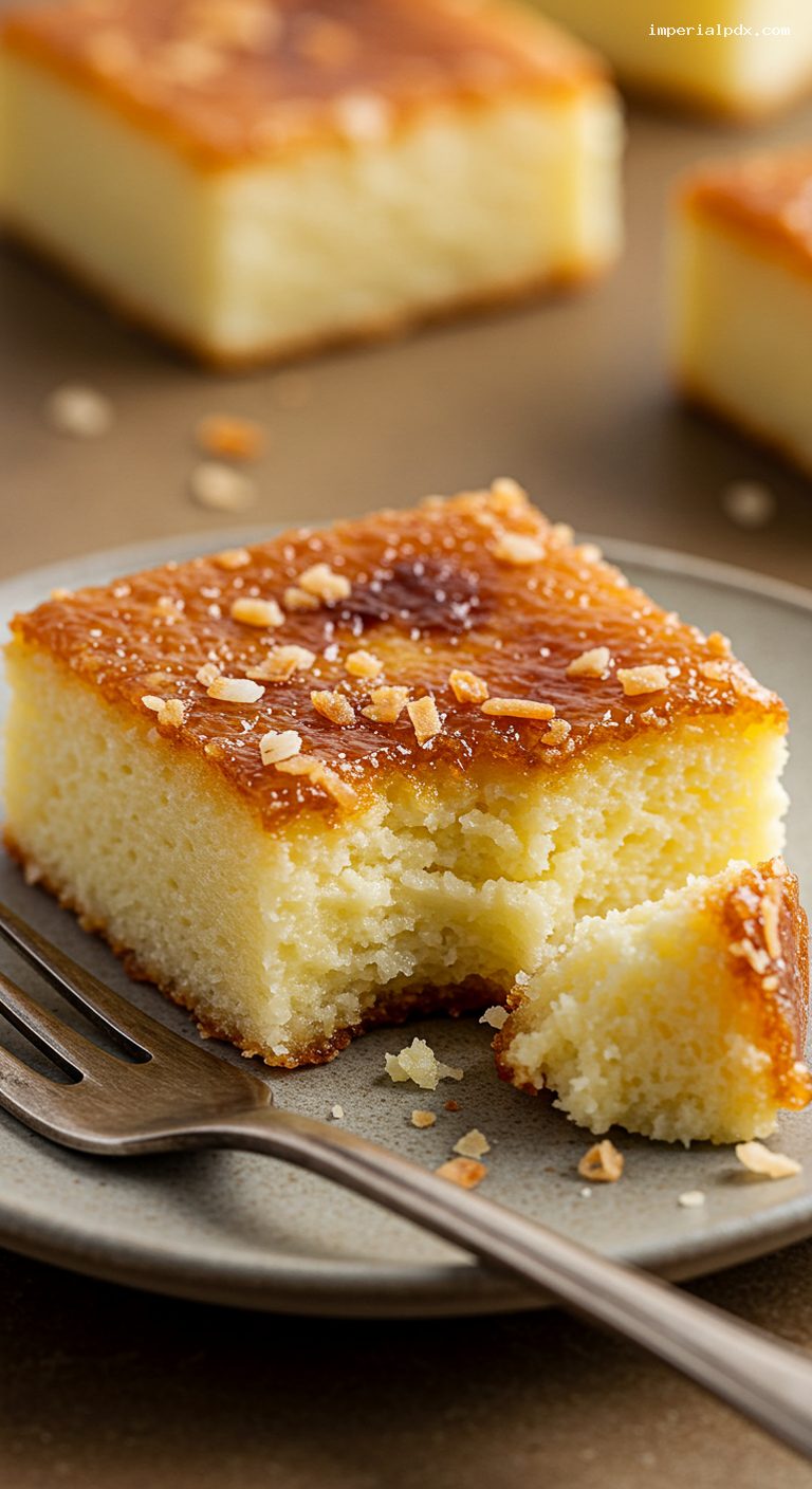 Chewy Hawaiian Butter Mochi Squares – Closeup