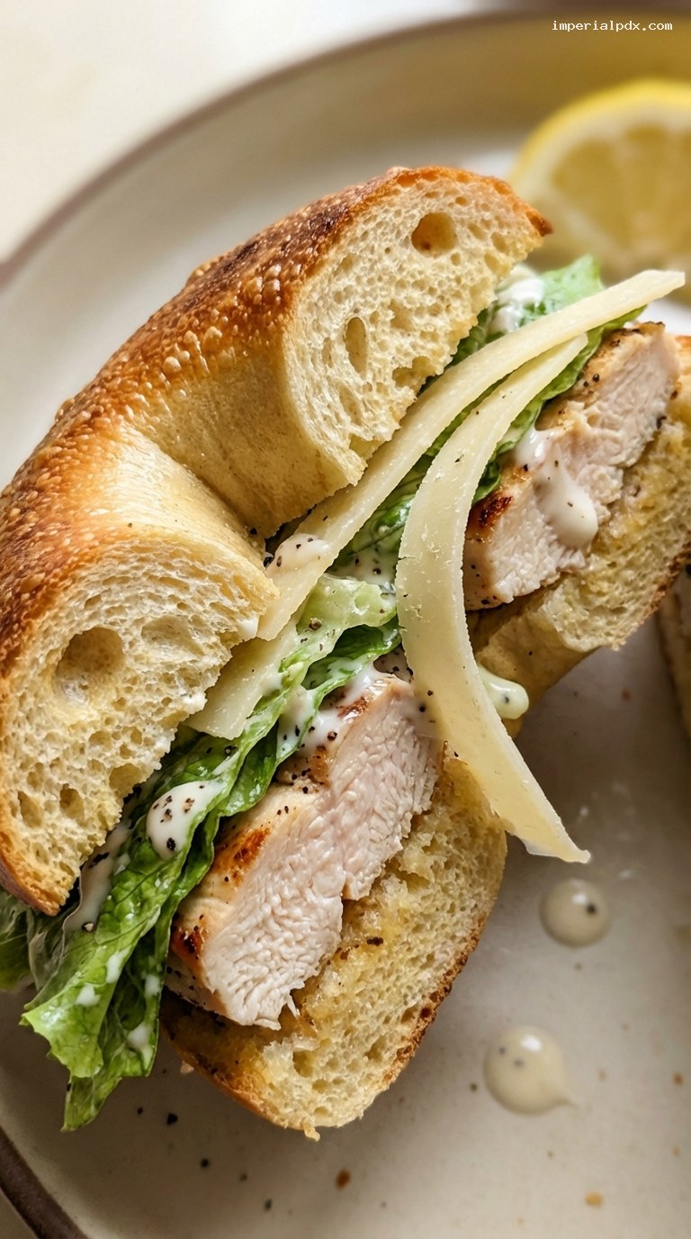 Chicken Caesar Salad Bagel Sandwich – Closeup