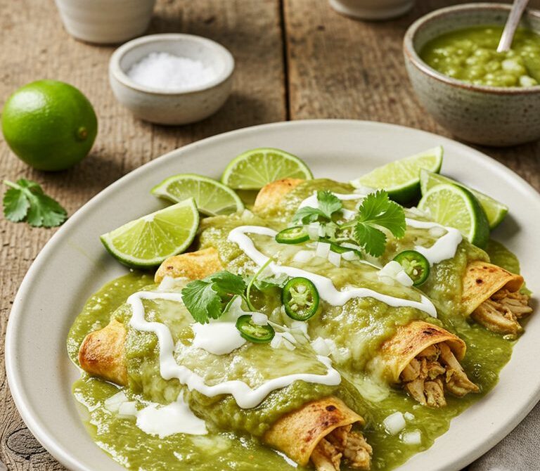 Chicken Enchiladas Verdes with Tomatillo Serrano Sauce