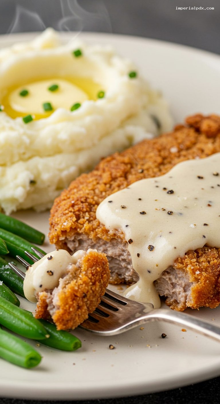 Chicken-Fried Steak with Cream Gravy – Closeup