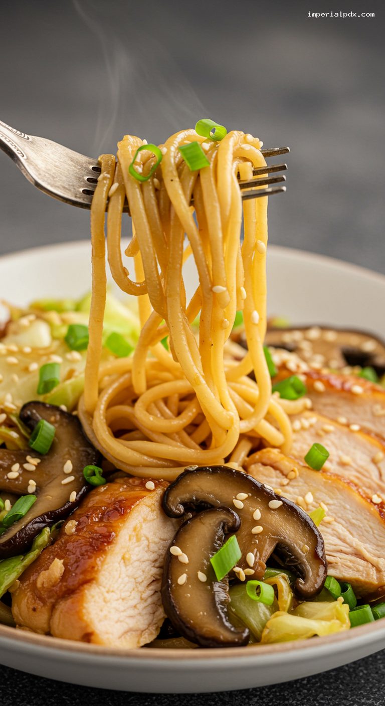 Chicken Hekka: Shoyu-Ginger Chicken with Long Rice – Closeup