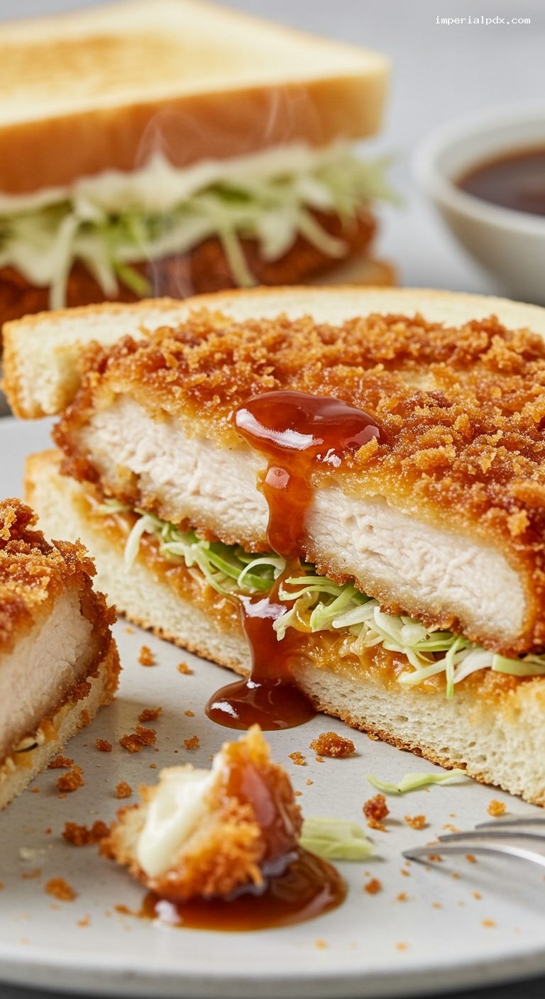 Chicken Katsu Sando with Tonkatsu Sauce – Closeup