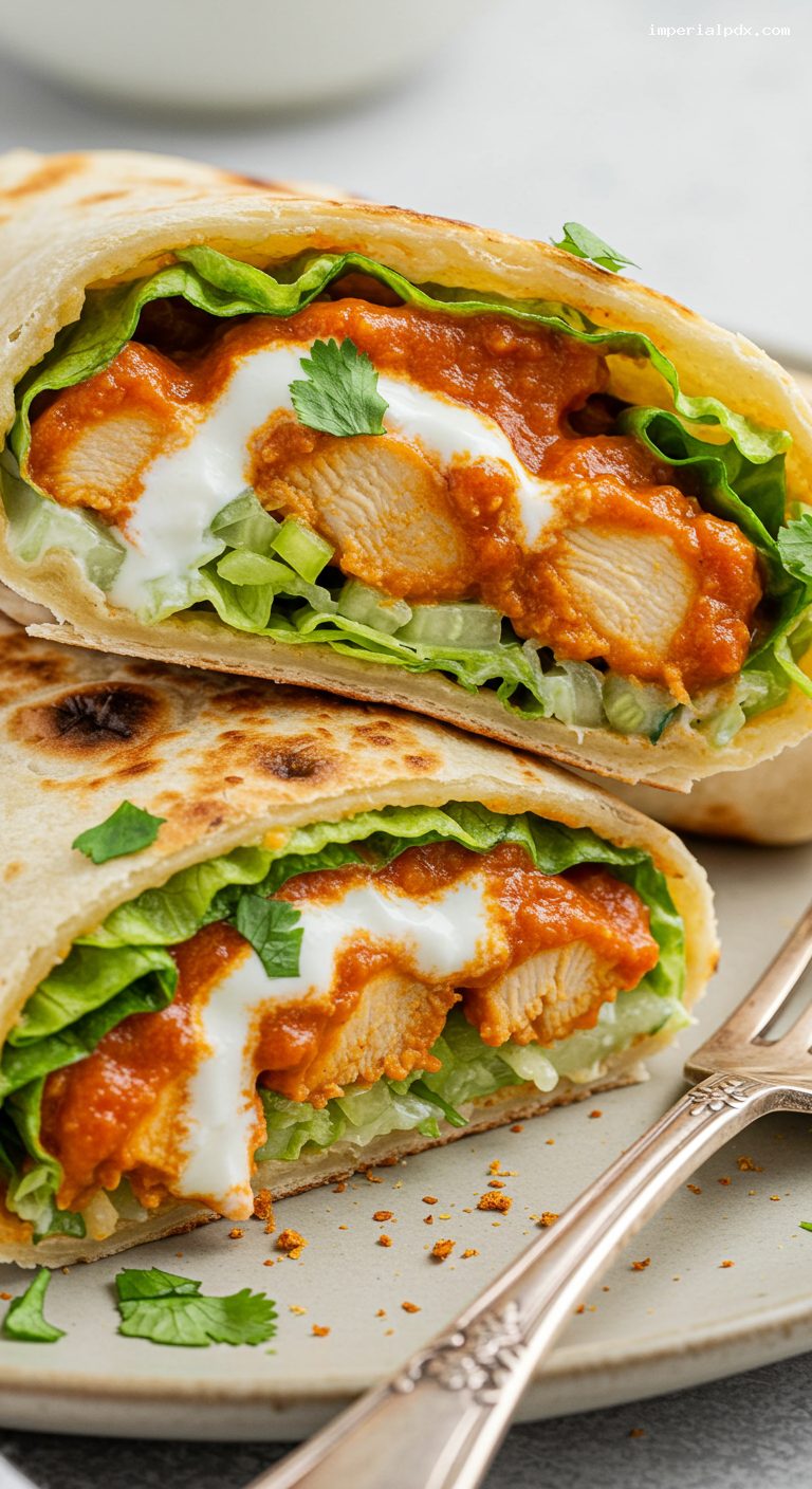 Chicken Tikka Masala Wrap with Raita and Lettuce – Closeup