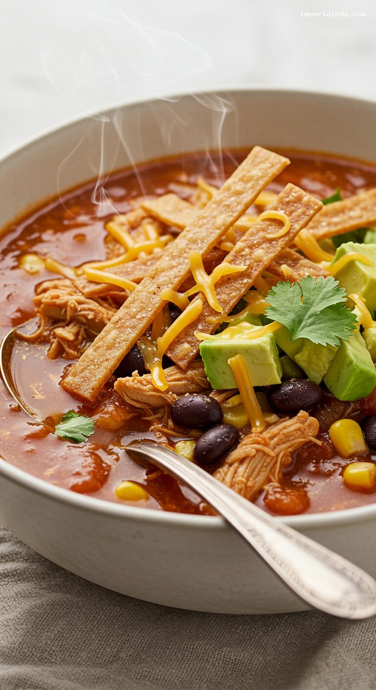 Chicken Tortilla Soup with Avocado and Lime – Closeup