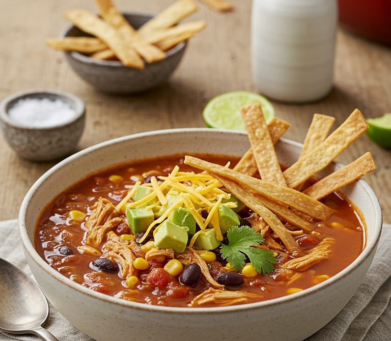 Chicken Tortilla Soup with Avocado and Lime