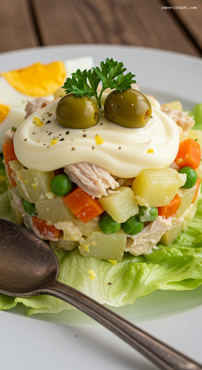 Chilean Chicken Salpicón Salad with Lemony Mayo – Closeup