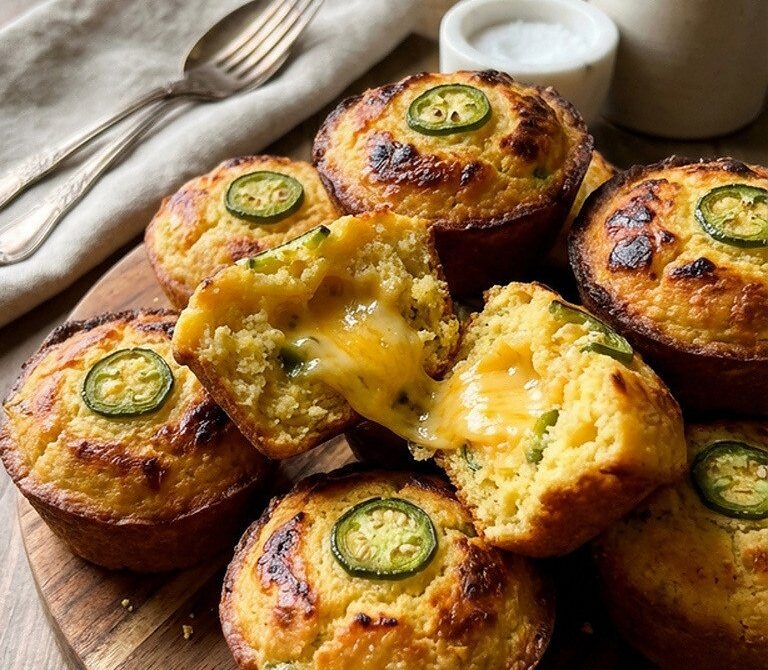 Chili Cheese Cornbread Muffins with Cheddar and Jalapeños