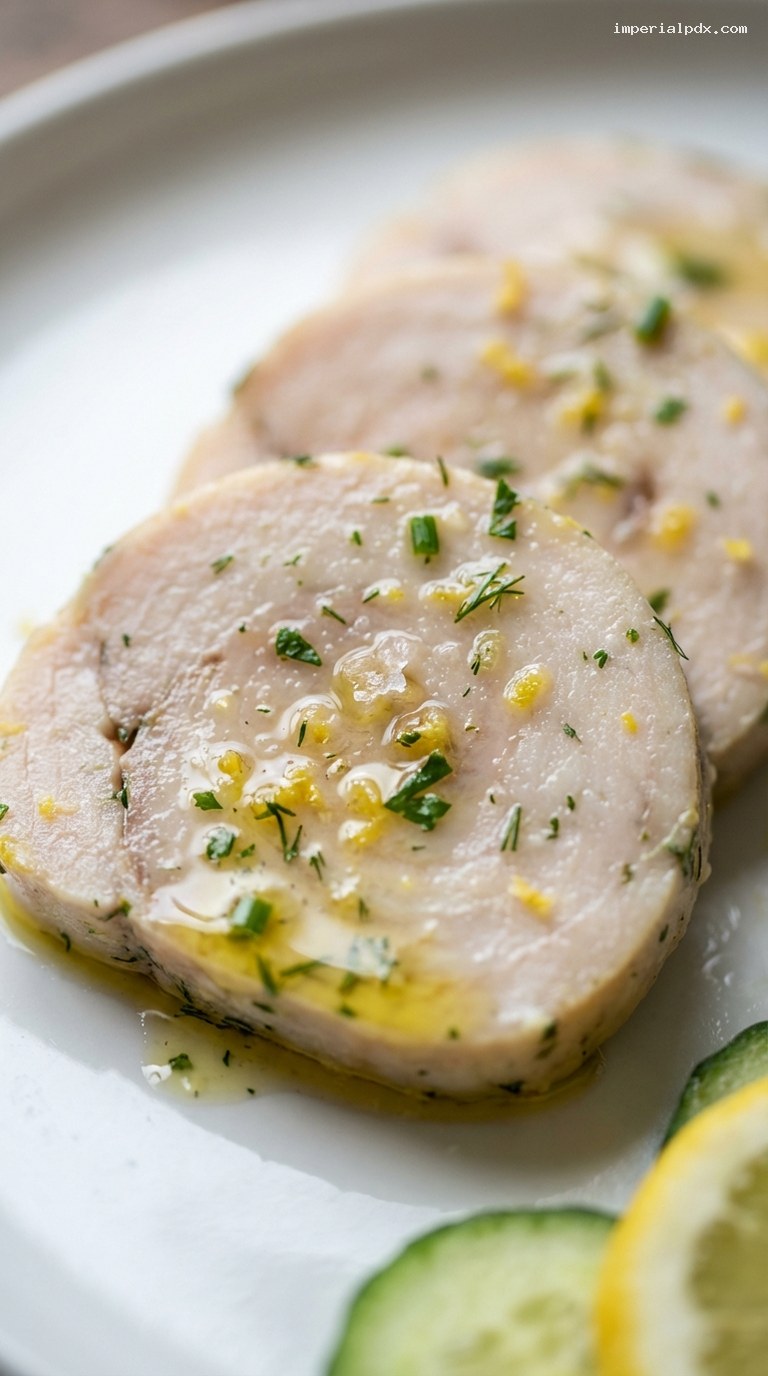 Chilled Lemon-Herb Swordfish Torchon, Sashimi-Style – Closeup