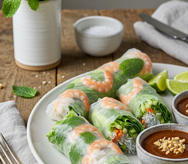 Chilled Shrimp Rice Paper Rolls with Peanut-Hoisin Sauce