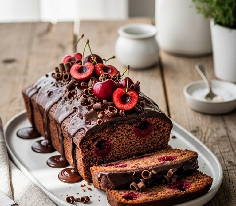 Chocolate-Cherry Loaf Cake with Ganache Glaze