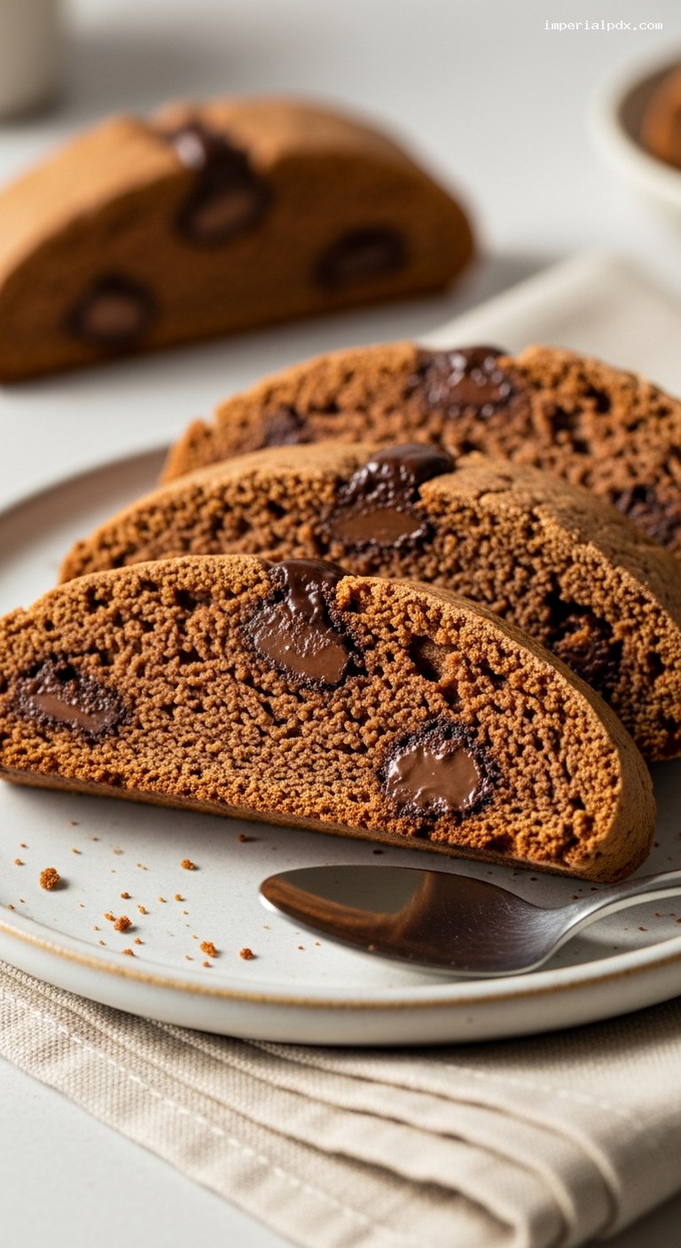 Chocolate Espresso Biscotti with Dark Chocolate Chunks – Closeup