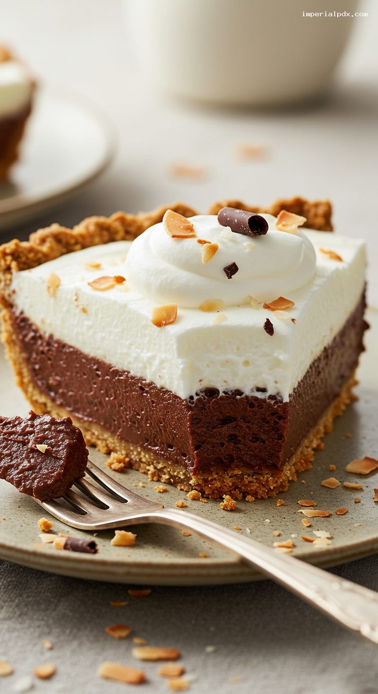 Chocolate Haupia Pie with Crisp Crust and Whipped Cream – Closeup