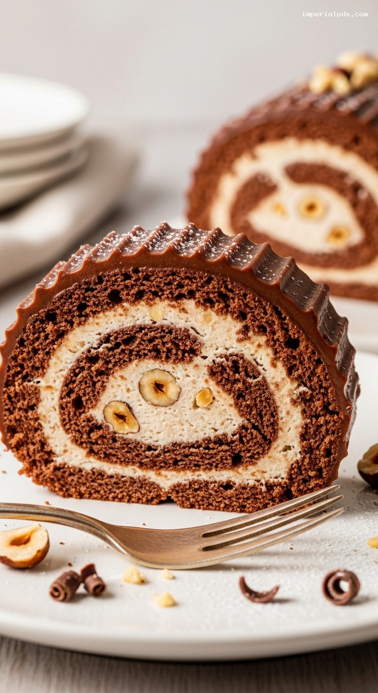Chocolate Hazelnut Roulade with Ganache – Closeup