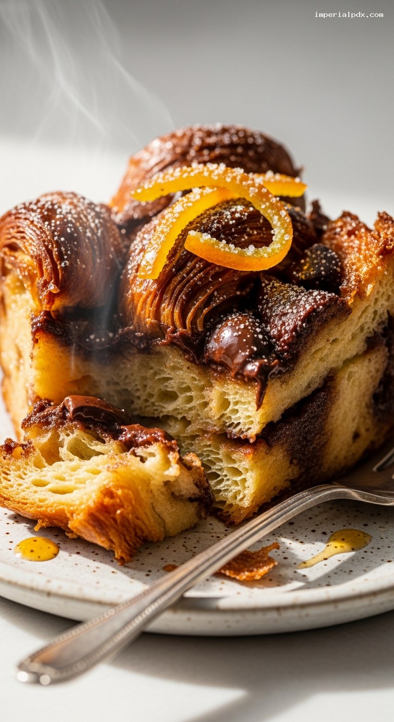 Chocolate Orange Croissant Bread Pudding – Closeup