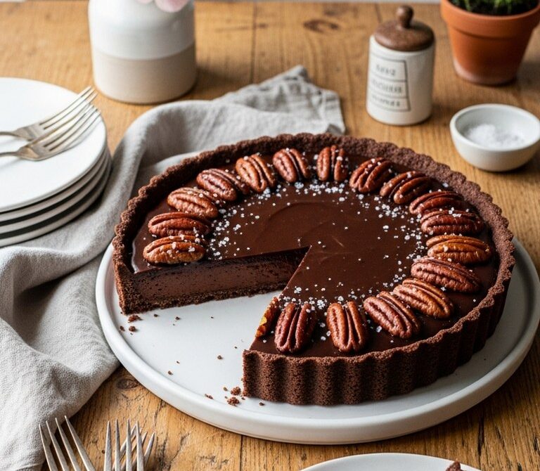 Chocolate-Pecan Tart with Glossy Molten Custard