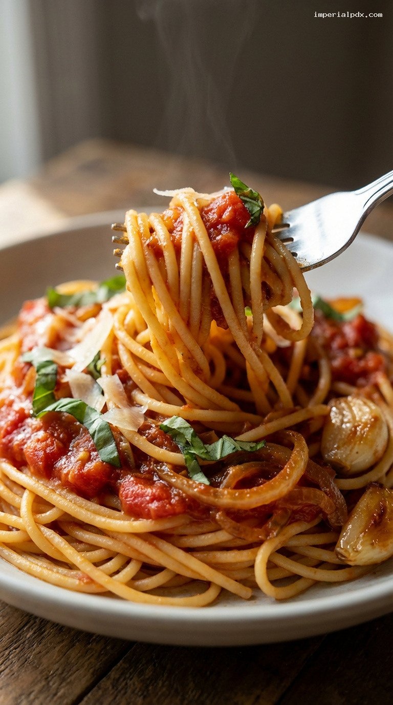 Chunky Tomato Garlic Marinara with Red Wine and Basil – Closeup
