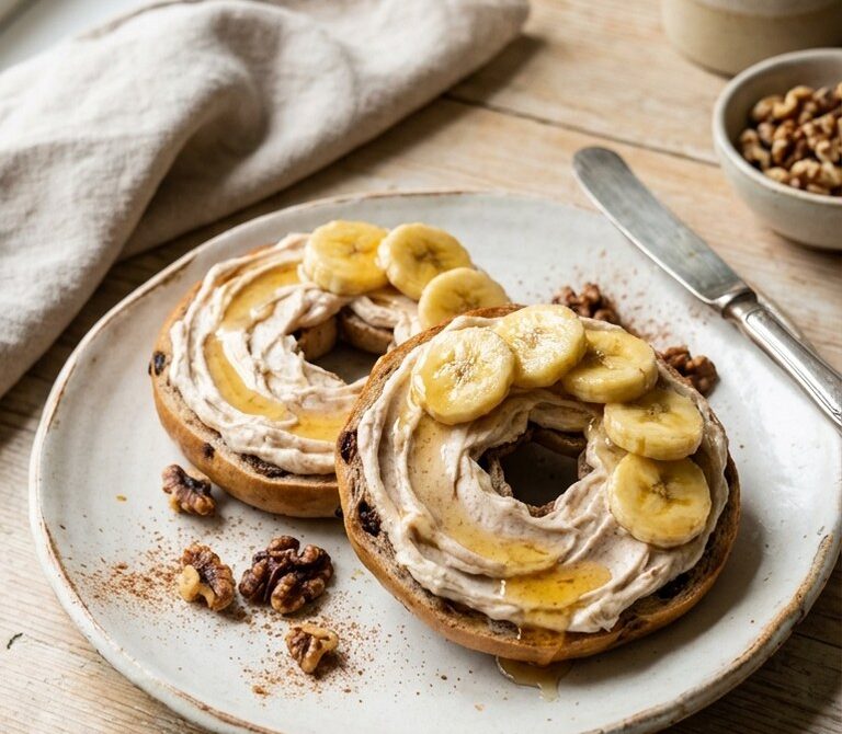 Cinnamon Cream Cheese Banana Bagel with Honey Walnuts