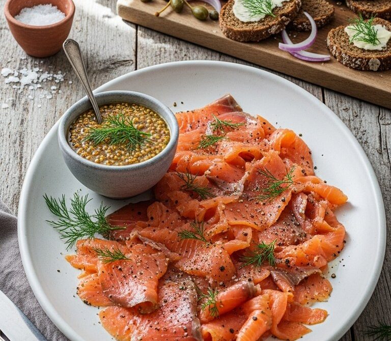 Citrus Dill Gravlax With Mustard Sauce and Rye