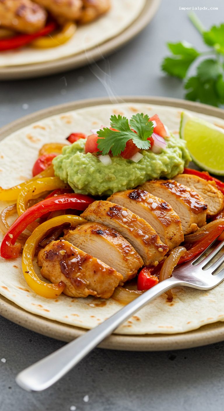 Citrus-Garlic Chicken Fajitas with Peppers and Onions – Closeup