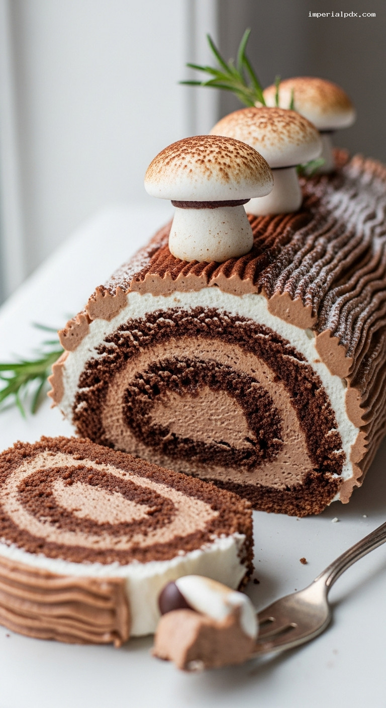 Classic Bûche de Noël with Chocolate Buttercream – Closeup