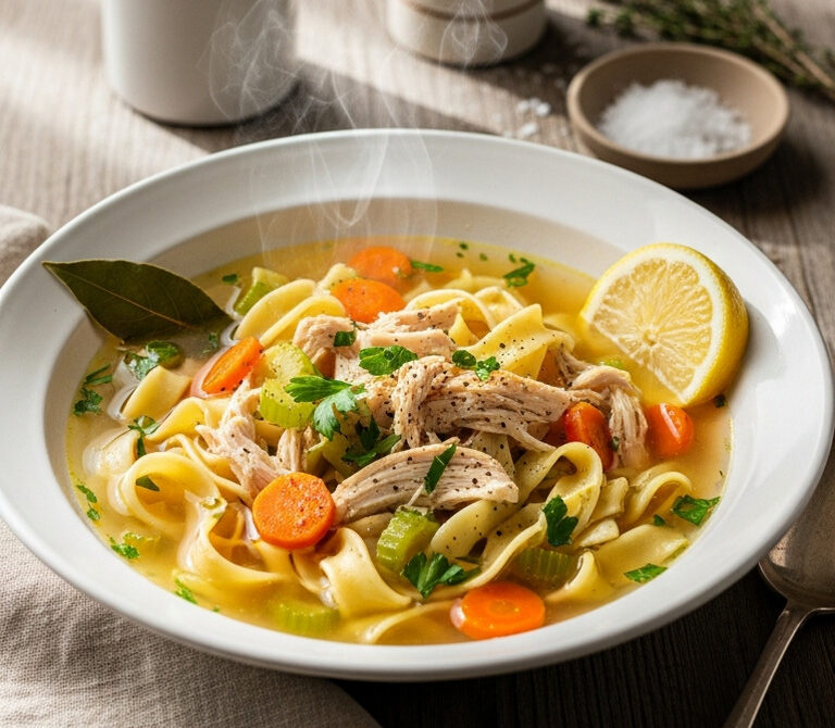 Classic Chicken Noodle Soup with Lemon and Herbs