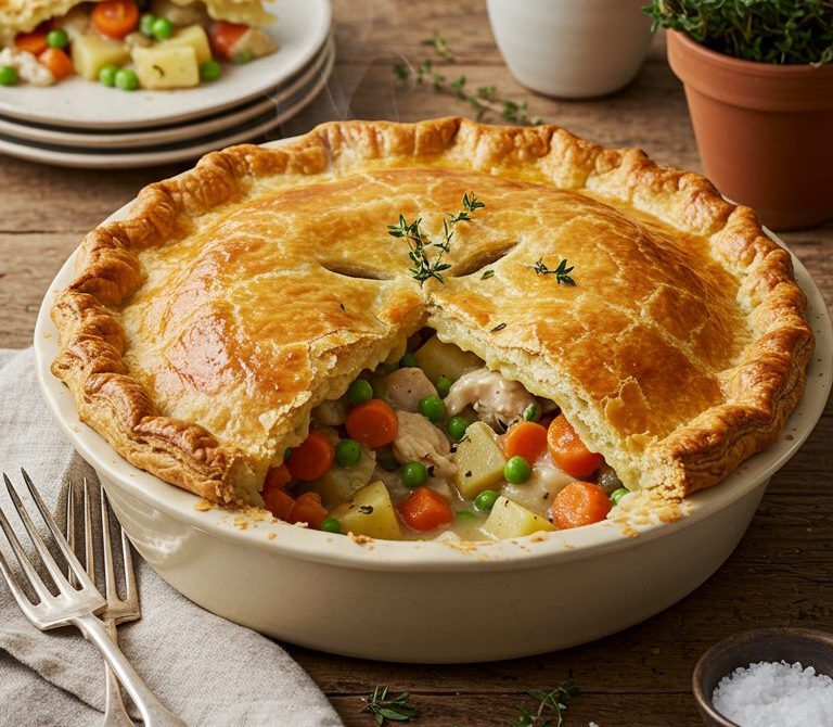 Classic Chicken Pot Pie with Flaky Pastry Lid