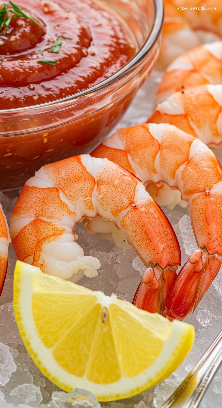 Classic Chilled Shrimp Cocktail with Zesty Horseradish Sauce – Closeup