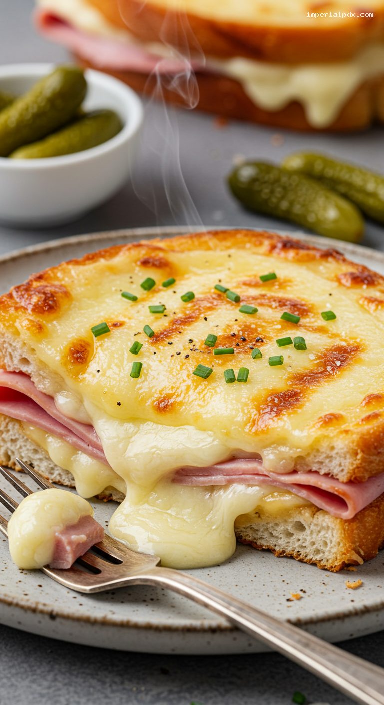 Classic Croque Monsieur with Creamy Béchamel – Closeup