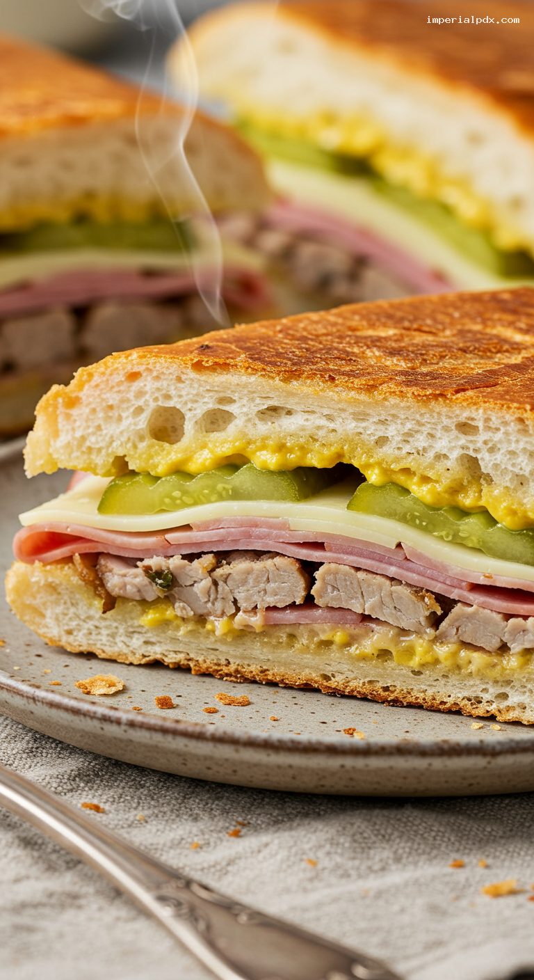Classic Cuban Sandwich (Cubano) with Mojo Pork – Closeup