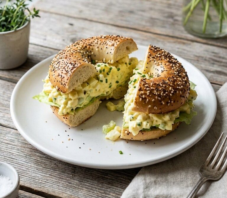 Classic Egg Salad Bagel Sandwich With Crisp Lettuce