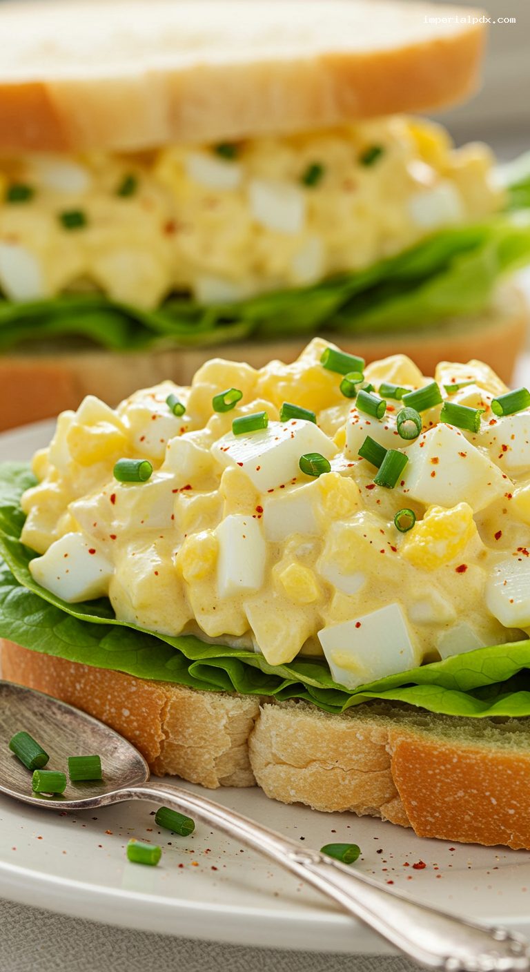 Classic Egg Salad Sandwich with Chives and Dijon – Closeup