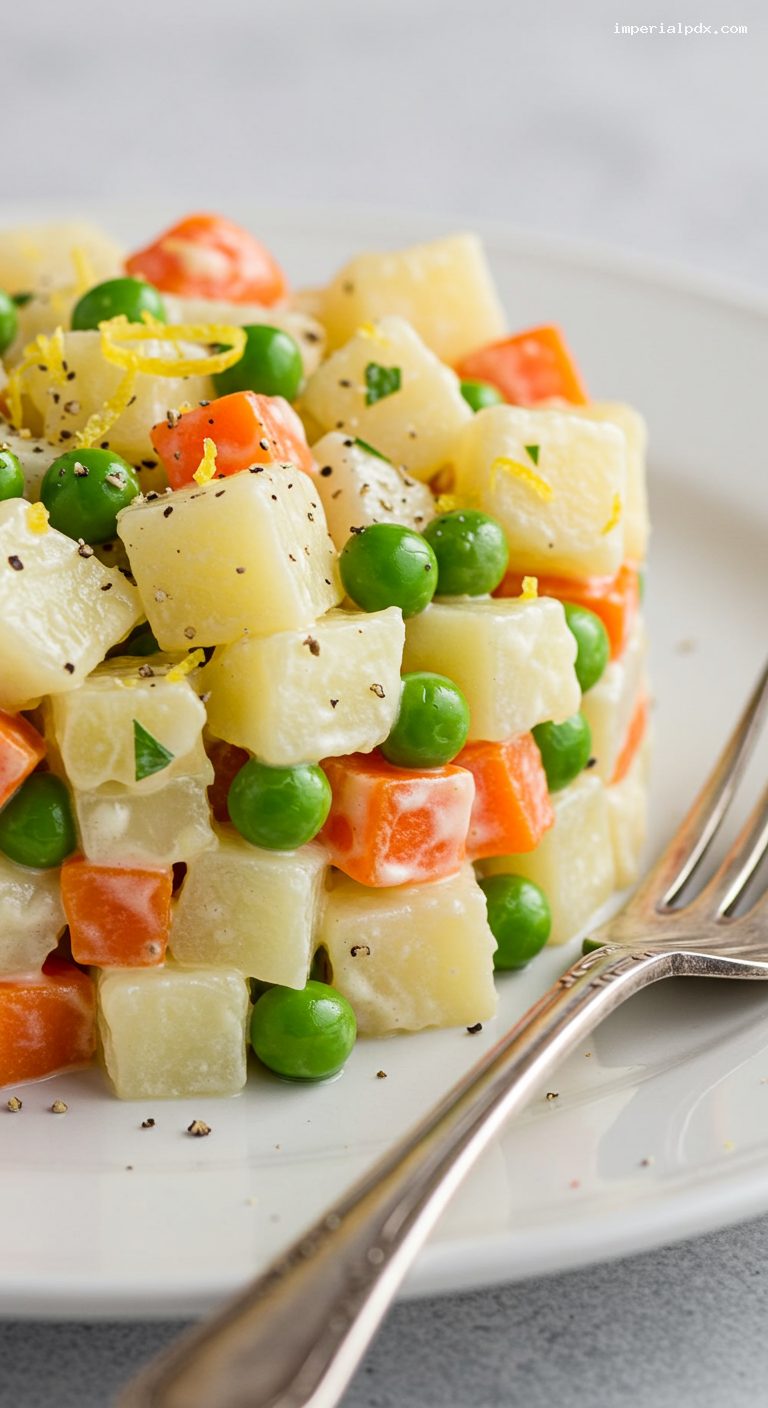 Classic Ensalada Rusa with Lemon-Mustard Mayo – Closeup