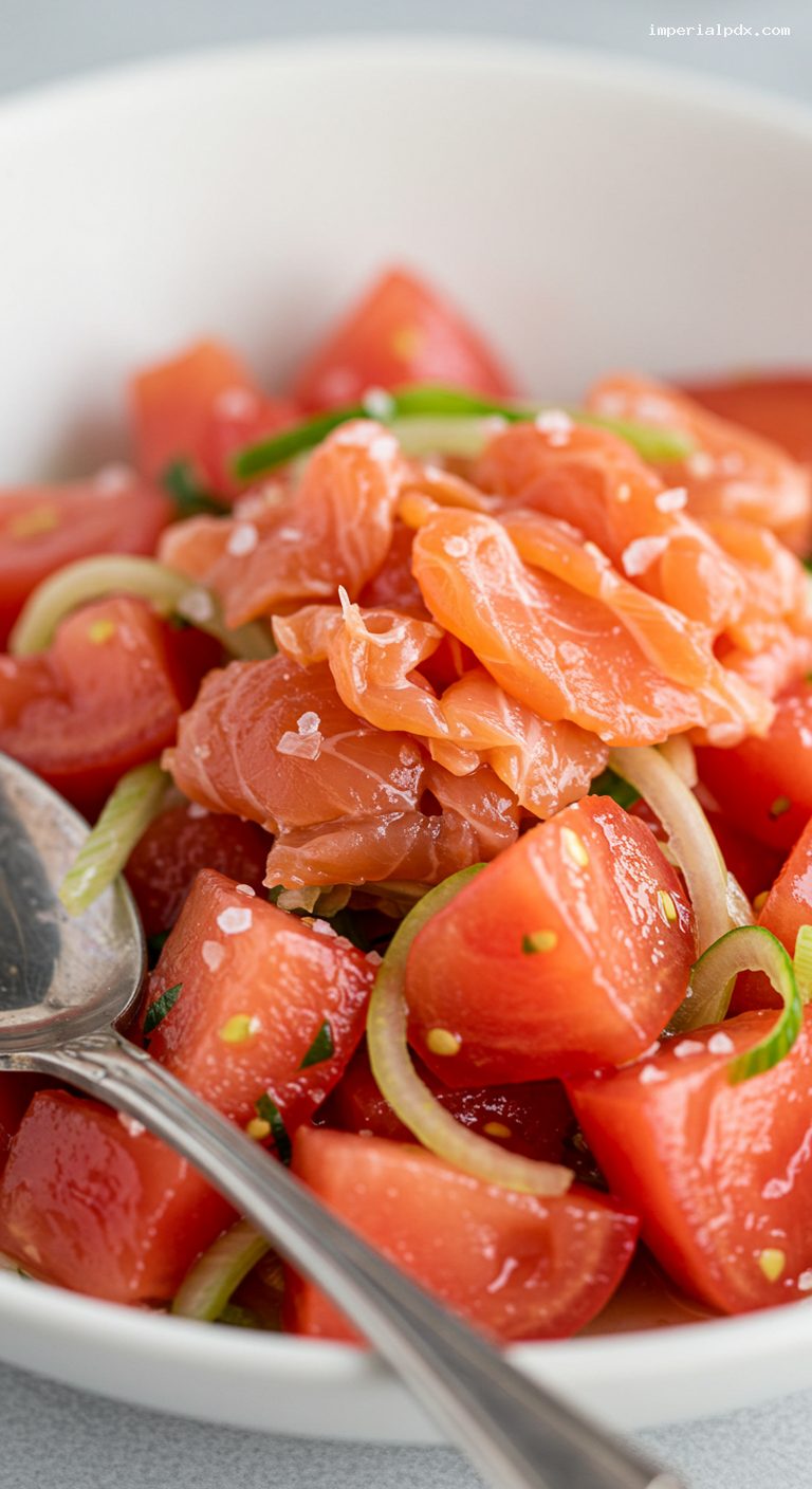 Classic Hawaiian Lomi Salmon Salad – Closeup