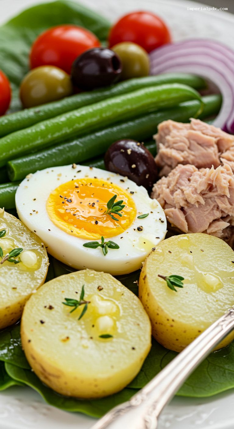 Classic Niçoise Salad with Lemony Dijon Vinaigrette – Closeup