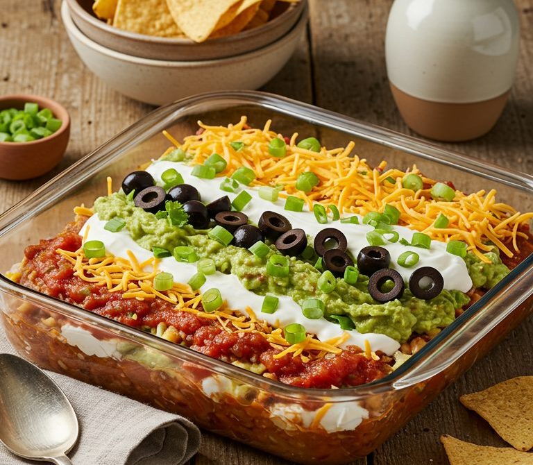 Classic Seven-Layer Dip with Thick Tortilla Chips