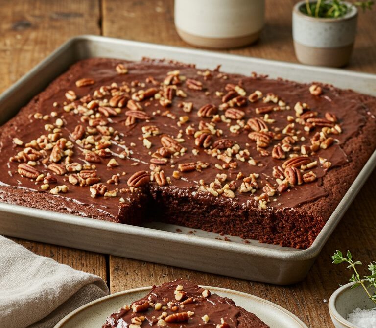 Classic Texas Sheet Cake with Pecan Fudge Icing