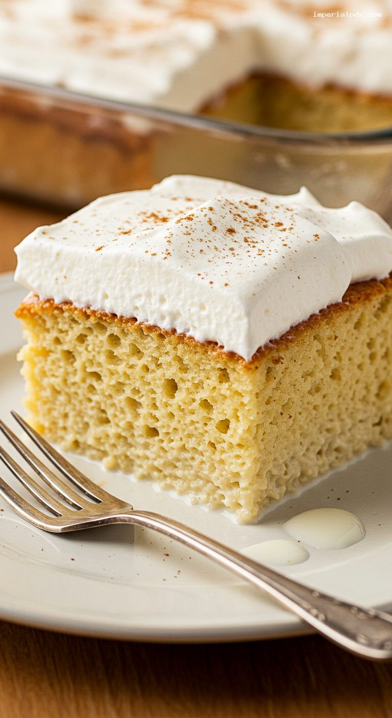 Classic Tres Leches Cake with Cinnamon Whipped Cream – Closeup
