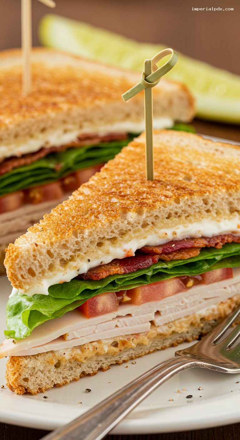 Classic Turkey Club Sandwich with Crispy Bacon – Closeup